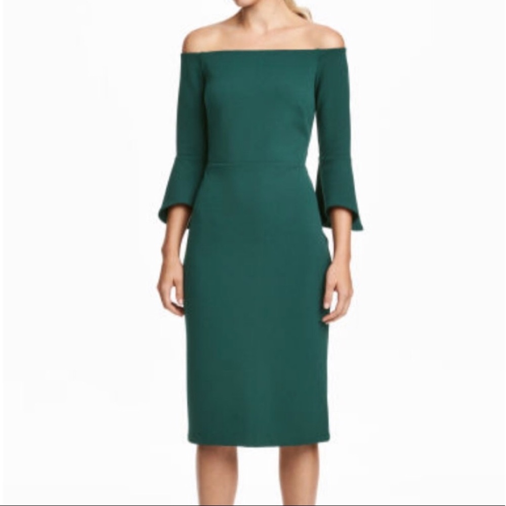 Dark Green Off Shoulder Cocktail Dress XS